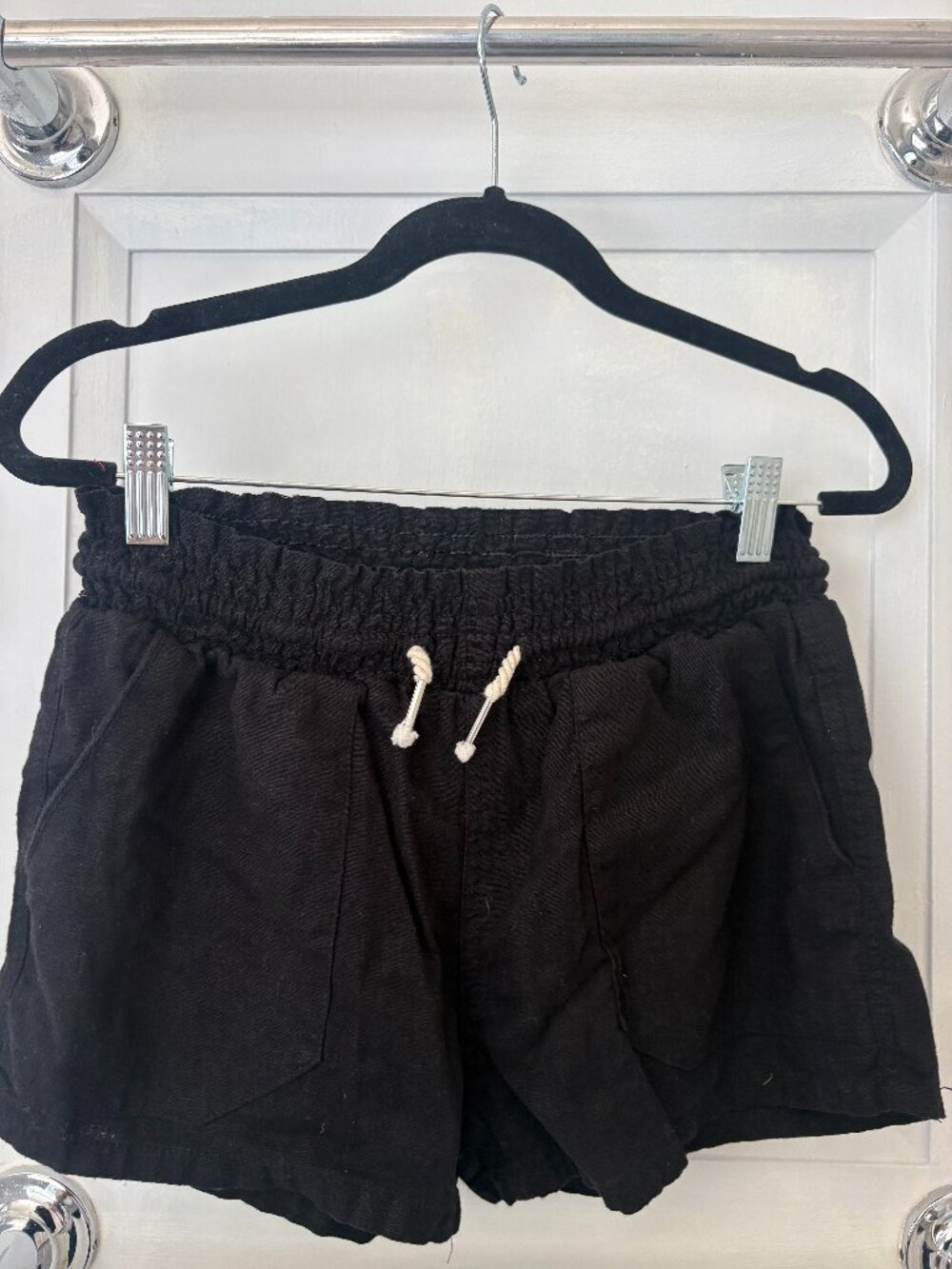 Love Tree Black Linen Drawstring Shorts Size S